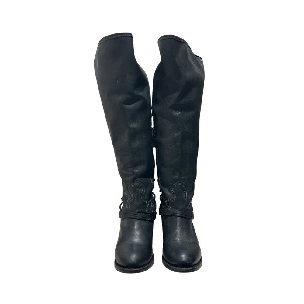 Freebird by Steven Coal Black Leather Over The Knee Lace Up Boots Womens 9